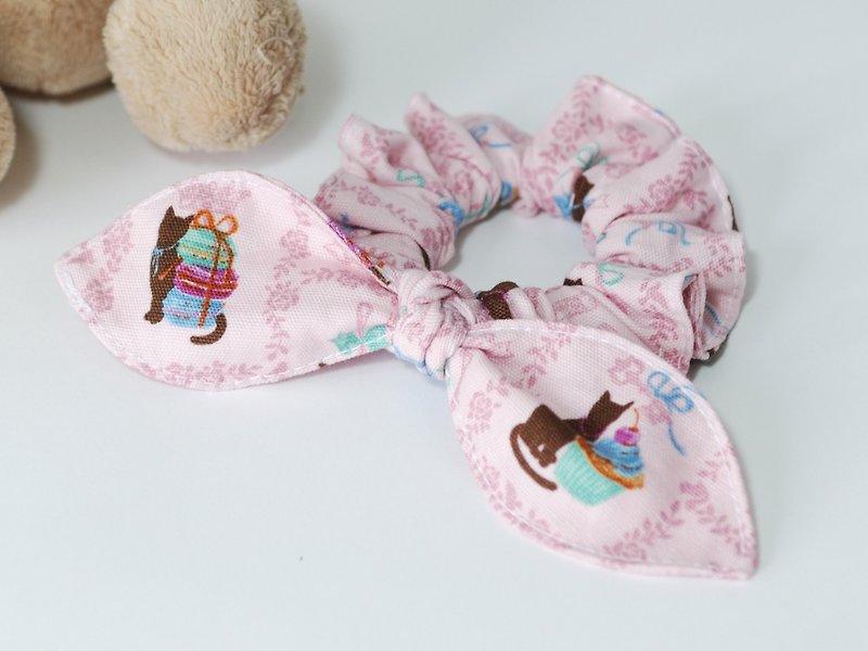 Play cloth hand made. Pink kitten rabbit ear large intestine ring - Hair Accessories - Cotton & Hemp Pink