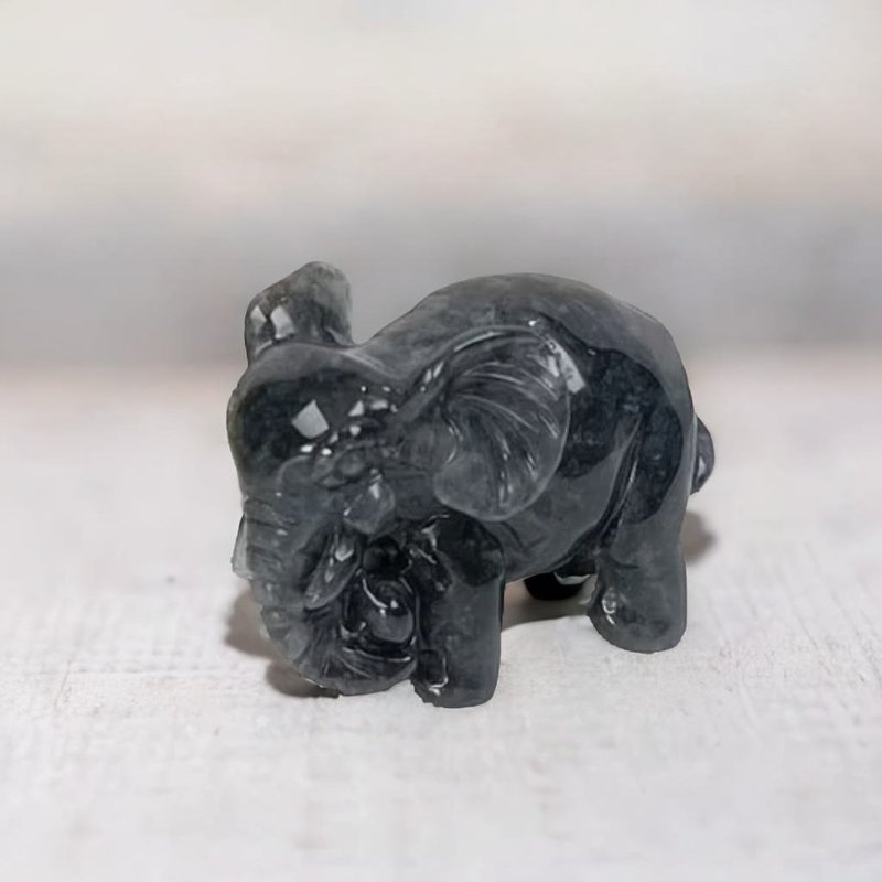 [Lucky Elephant, Good Luck and Longevity] Black Rooster Jade Elephant Ornament | Natural Burmese Jade A-grade - อื่นๆ - หยก สีเทา