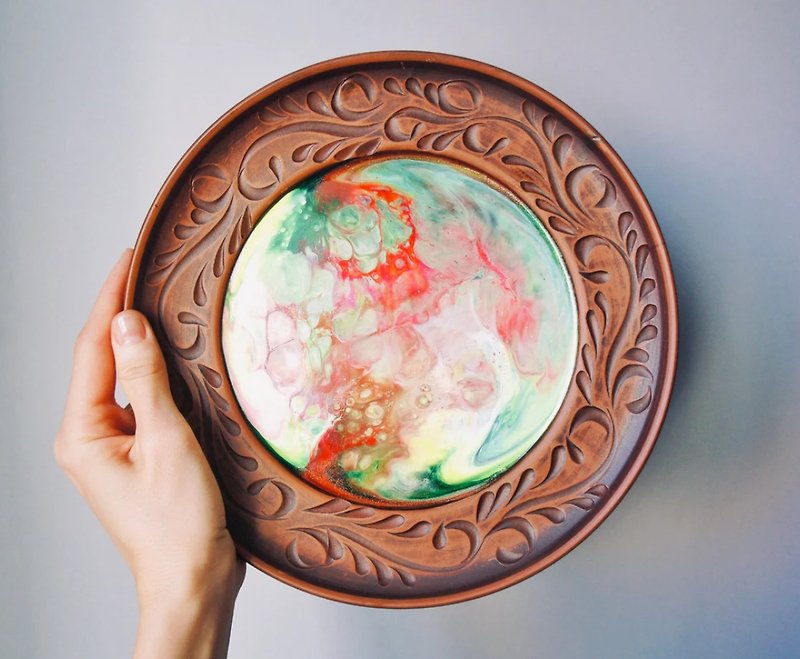 陶 餐桌布/桌巾/餐墊 多色 - Farmhouse Colorful Pottery Plates Handmade Ceramic Tableware with Epoxy Resin