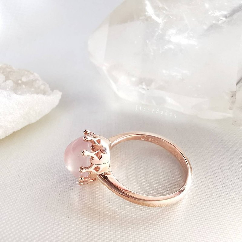 Pink gold plated silver ring, rose quartz stone - 戒指 - 純銀 粉紅色