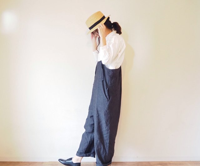 Linen canvas Salopette BLACK - ショップ pongee オーバーオール - Pinkoi