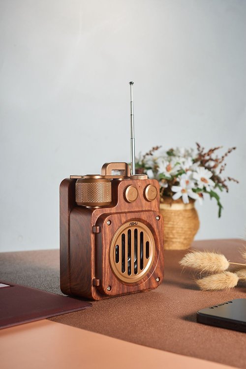 Music Apollo 美式復古收音機造型 無線藍芽音箱 戶外便攜 大容量電池 木紋質感