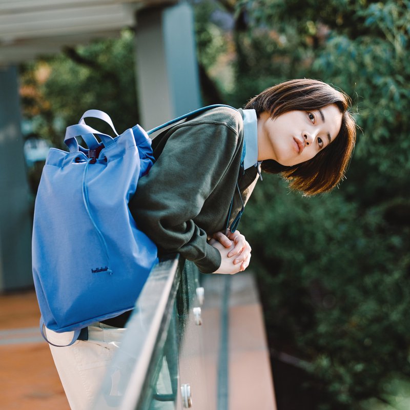 索繩束口後背包L號 ELIO ECO 休閒旅行雙肩包 (經典藍) - 後背包/背包/書包 - 聚酯纖維 藍色