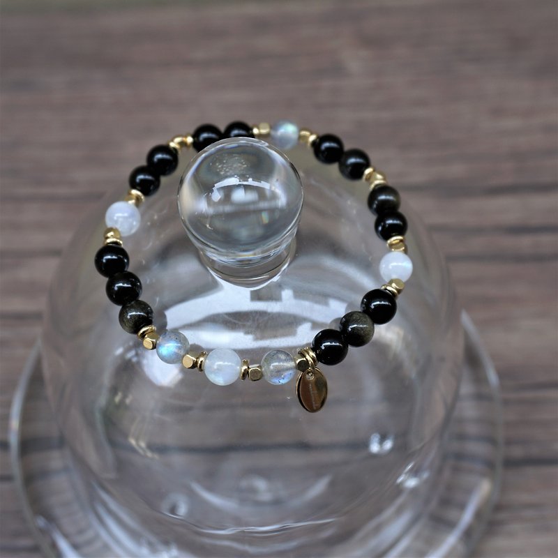 << Shen Jingyue - Natural Stone Bracelet >> Obsidian Moonstone Labradorite - Bracelets - Semi-Precious Stones Black