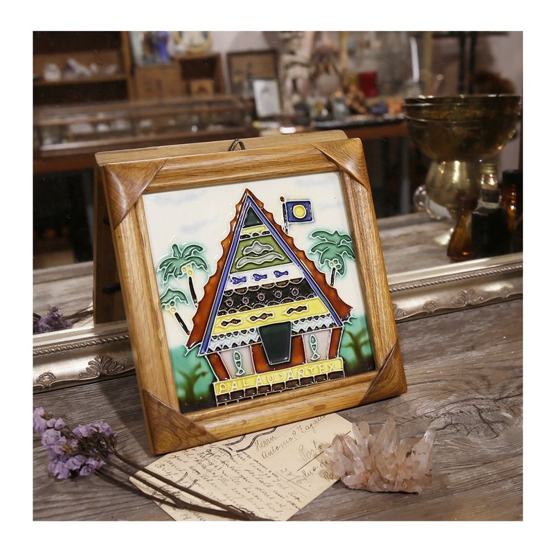 帛琉老件.實木藝術框.磁磚畫.瓷磚.帛琉藝術紀念品.牆面掛飾#收藏 - 牆貼/牆身裝飾 - 木頭 