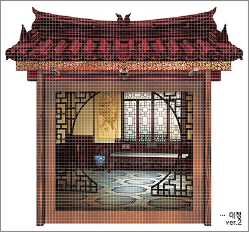 Oriental Korean House main hall 7types (blackraccoon) Vintage collage design - 貼紙 - 紙 多色