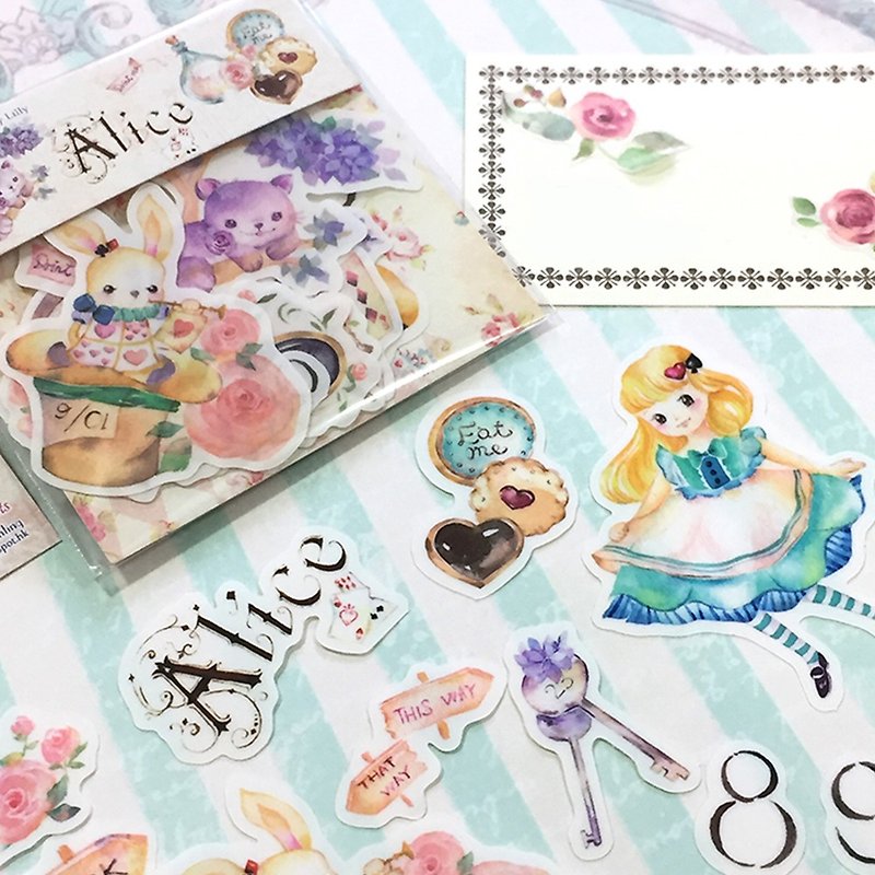 Cute watercolor stickers set - Alice in Wonderland