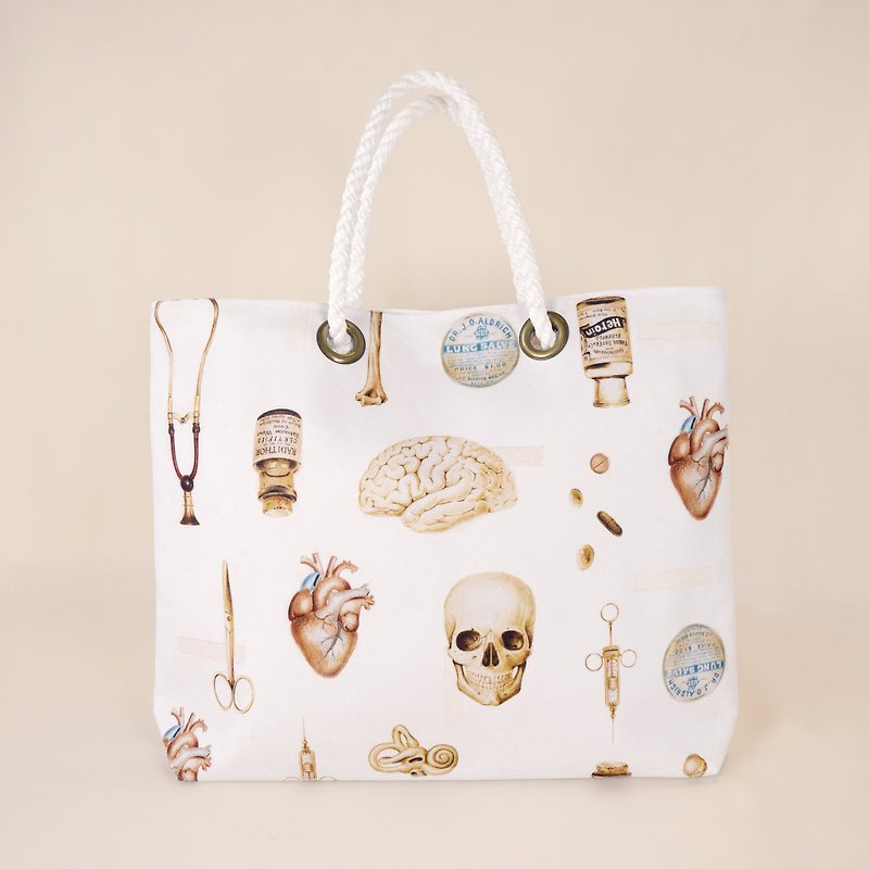 Retro medical tote bag for both sides // Doctors, physicians, nurses, nurses give gifts for Halloween - กระเป๋าถือ - ผ้าฝ้าย/ผ้าลินิน 