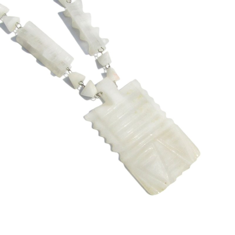 Vintage white scarab natural stone hand carved necklace - 項鍊 - 其他材質 白色