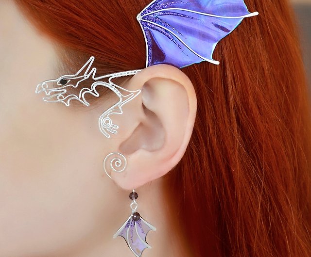 Purple dragon ear cuff no piercing - Shop tanny bunny Earrings & Clip-ons -  Pinkoi