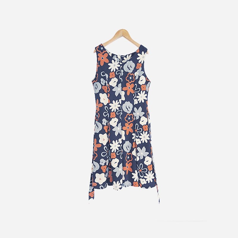 Dislocation vintage / flower sleeveless dress no.844A1 vintage - One Piece Dresses - Polyester Blue