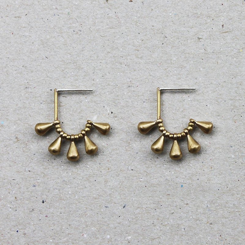 Spain Blazing Sun Brass Hoop Earrings - Sterling Silver Posts / Clip-Ons - ต่างหู - ทองแดงทองเหลือง สีทอง