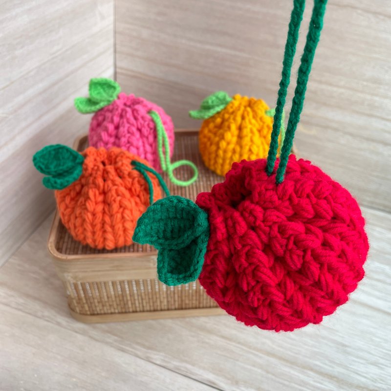 Handmade woolen knitted fruit bunch bag/New Year gift/New Year gift/storage bag - กระเป๋าหูรูด - ผ้าฝ้าย/ผ้าลินิน หลากหลายสี