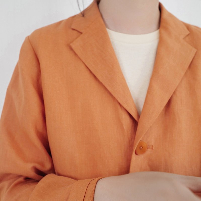 Chestnut Clothing Institute | Branch GM Carrot Orange Linen Notch Lapel Single-layer Unlined Casual Suit Jacket - Women's Blazers & Trench Coats - Cotton & Hemp 