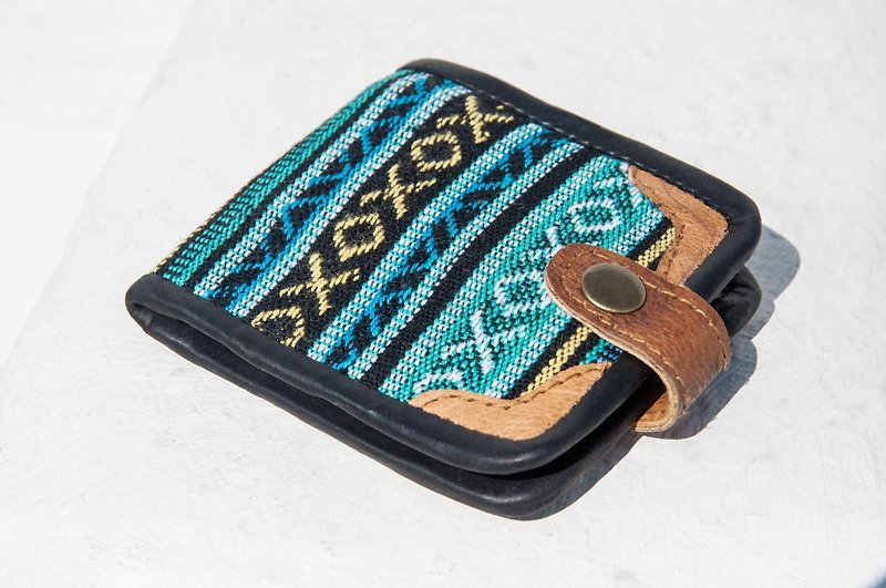 Hand-knitted stitching leather short clip short wallet purse woven short clip - ethnic style Moroccan blue - กระเป๋าสตางค์ - หนังแท้ สีน้ำเงิน