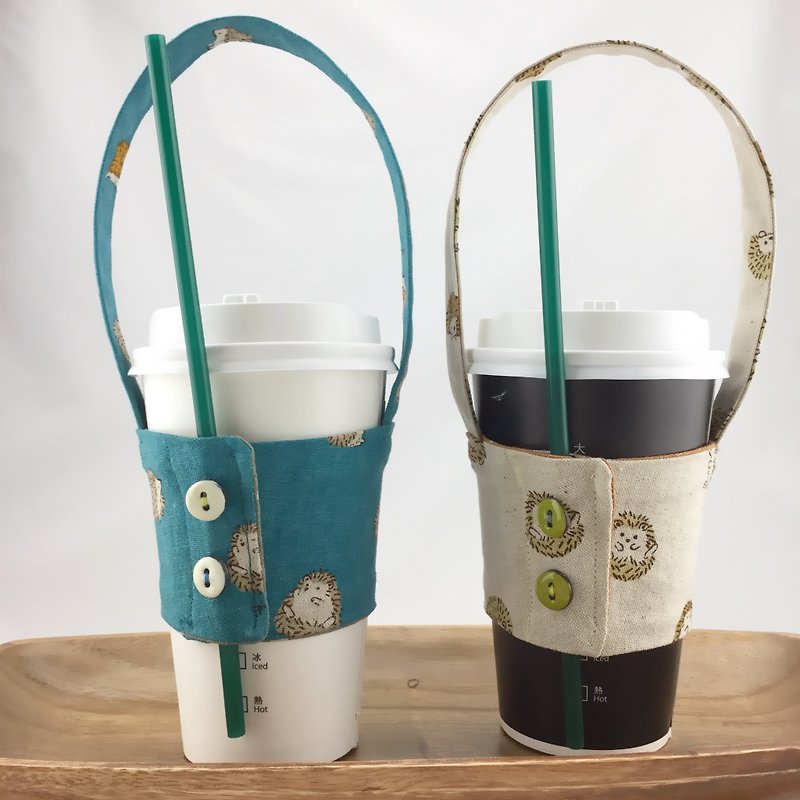 Meng Meng hedgehog --- drink cup cover / strap - couple Muthi two into the group / button models - can be fixed pipette - ถุงใส่กระติกนำ้ - ผ้าฝ้าย/ผ้าลินิน 