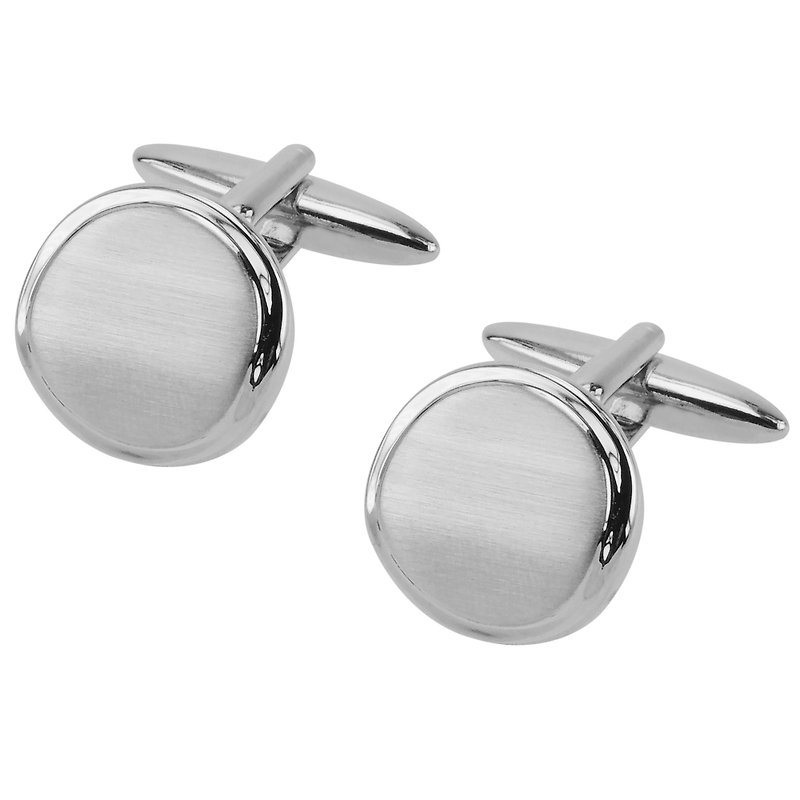Brush Silver Wavy Round Cufflinks - Cuff Links - Other Metals Silver
