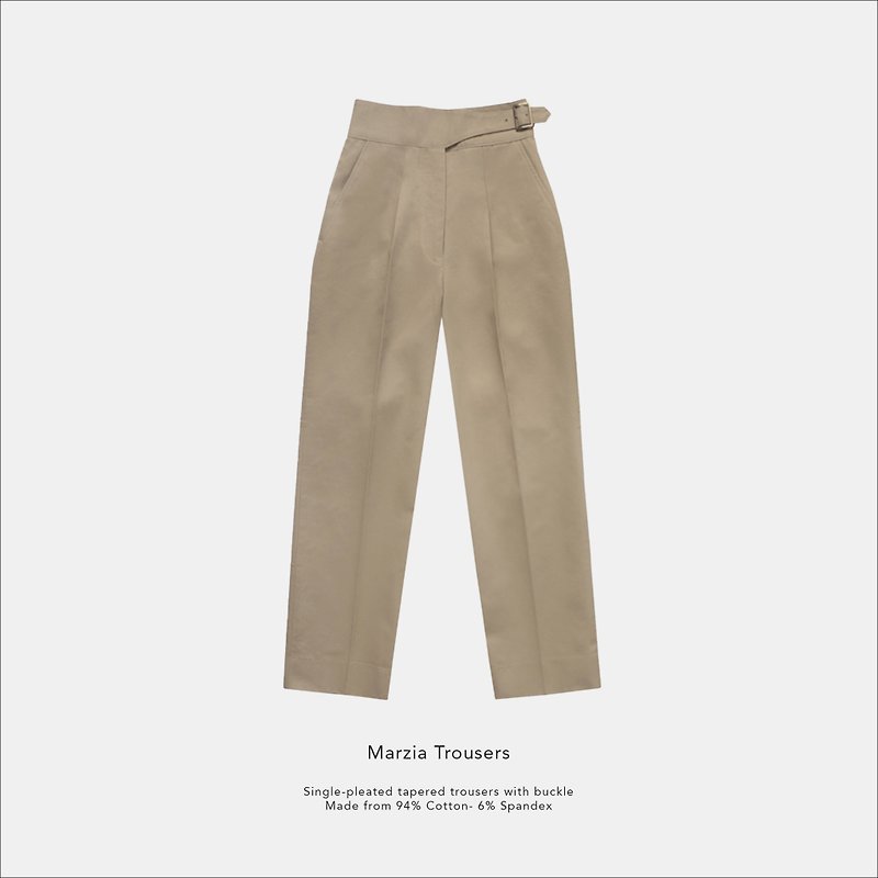 Marzia trousers / Beige / 100% Cotton - กางเกงขายาว - วัสดุอื่นๆ สีกากี