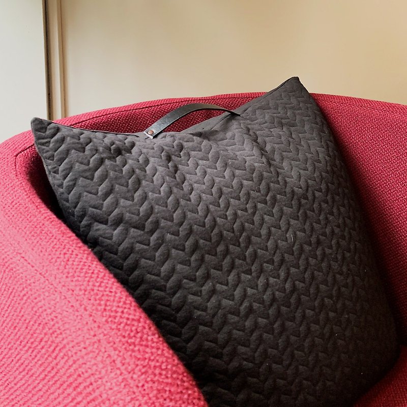 【Hübsch】-130217 Black Textured Fabric Leather Handle Pillow (Including Pillow Heart) New Year Gift - Pillows & Cushions - Polyester Black