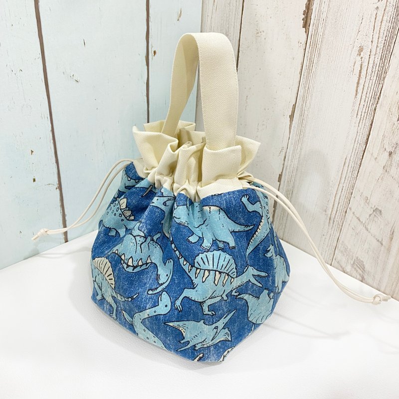 Turban bags, drawstring handbags (Dinosaur Pills) *Produced to order - กระเป๋าถือ - ผ้าฝ้าย/ผ้าลินิน สีน้ำเงิน