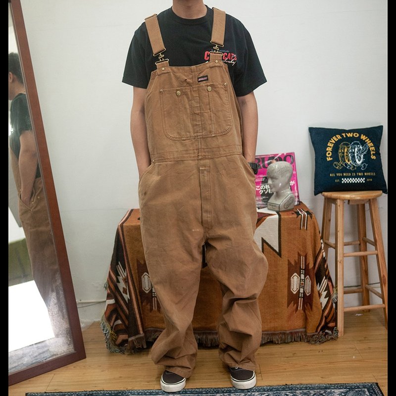 DICKIES 卡其 吊帶褲 古著 overalls 二手 大尺寸 - 男長褲/休閒褲 - 棉．麻 卡其色