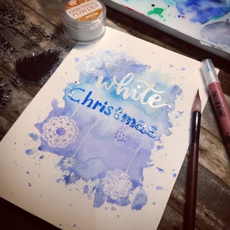 Hand painted watercolor hot convex English art word Christmas card - Cards & Postcards - Paper 