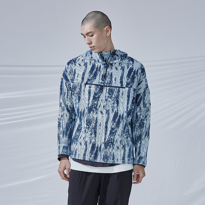 DYCTEAM - Brush Pattern Jacquard Anorak Tannin Brush Silk Flower Jacket - Unisex Hoodies & T-Shirts - Other Materials Blue