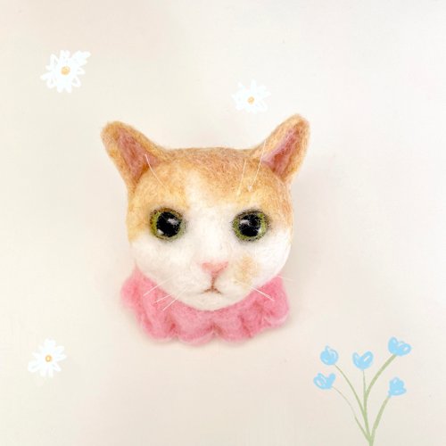 Ponlamb 小澎羊 Handmade & 羊毛氈 【只有一件】羊毛氈 / 米色花貓 / 貓咪 / 胸針