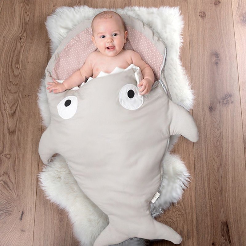 [スペイン語]サメはBabyBites綿の赤ちゃんの多目的寝袋をかむ - カーキグレーパウダー - 出産祝い用贈物 - コットン・麻 グレー