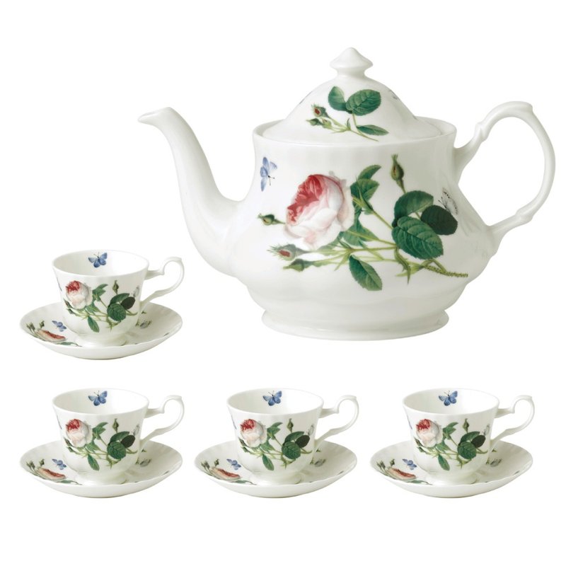 British RK Palace Garden rose garden series afternoon tea set 5 pieces (1 pot 4 cups and plates) - Teapots & Teacups - Porcelain 