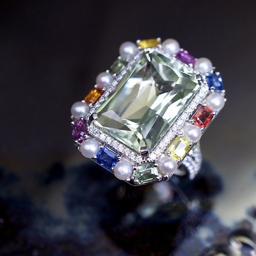Edith Art & Jewellery 客製化禮物 - 自選屬於你的字母 - 彩色寶石 鑽石 白金戒指