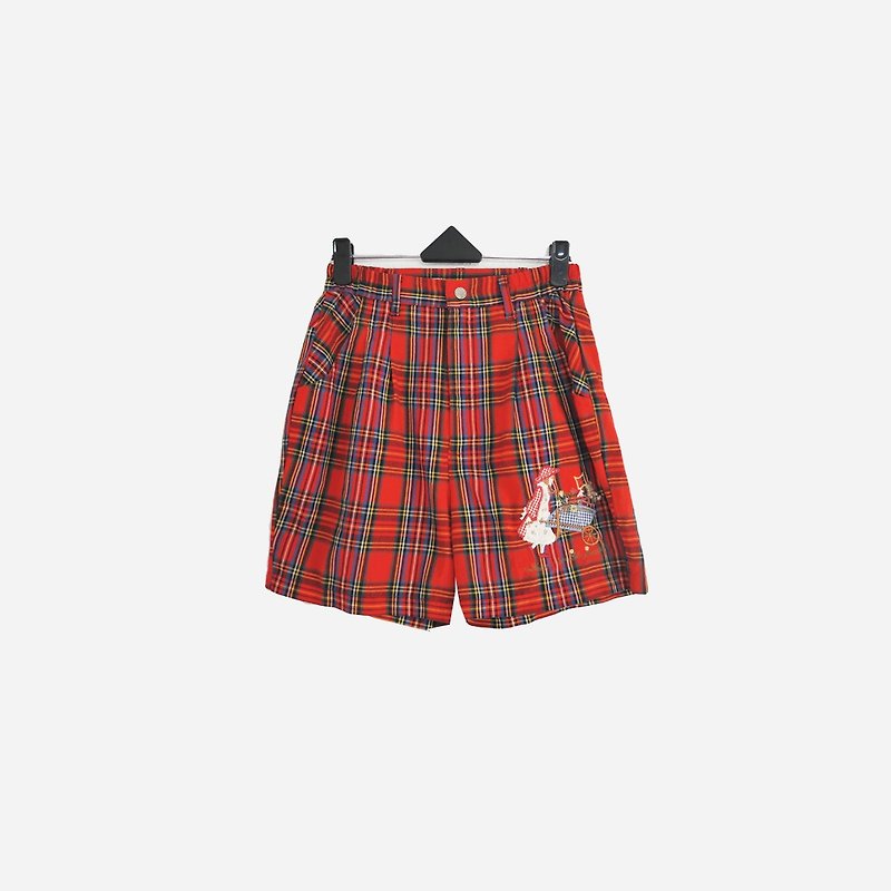 Dislocated vintage / embroidered cartoon plaid shorts no.759 vintage - Women's Shorts - Cotton & Hemp Red
