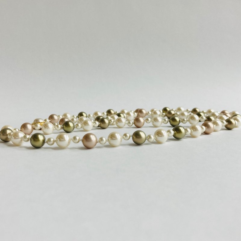 Glass mix pearl all knot opera necklace/4x8mm approx. 80cm/ Khaki x cream mix/G/made in Japan - Necklaces - Glass Khaki