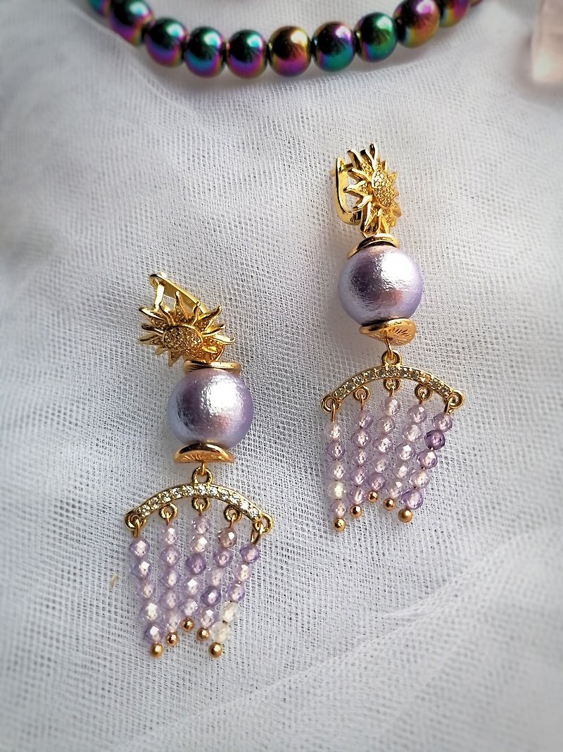Pearl earrings, Dangle earrings, Party earrings, Fashion earrings - Earrings & Clip-ons - Pearl Purple