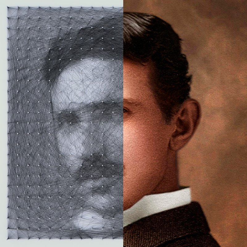 String Thread Wall Artwork Panel Nikola Tesla For Office Science Inventor's Day - 壁貼/牆壁裝飾 - 繡線 黑色