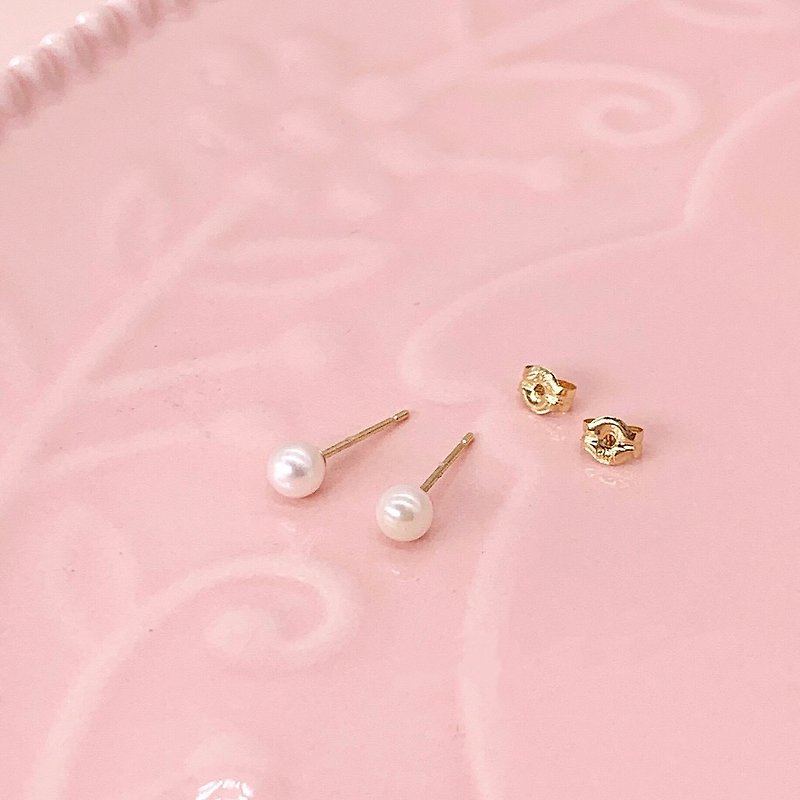 Aru 輕珠寶 微型珠寶 18k黃金 3mm耳環 日本Akoya天然珍珠 - 耳環/耳夾 - 貴金屬 金色