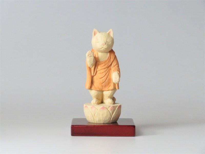 木彫り　立ち阿弥陀猫　猫仏2102 - 擺飾/家飾品 - 木頭 橘色