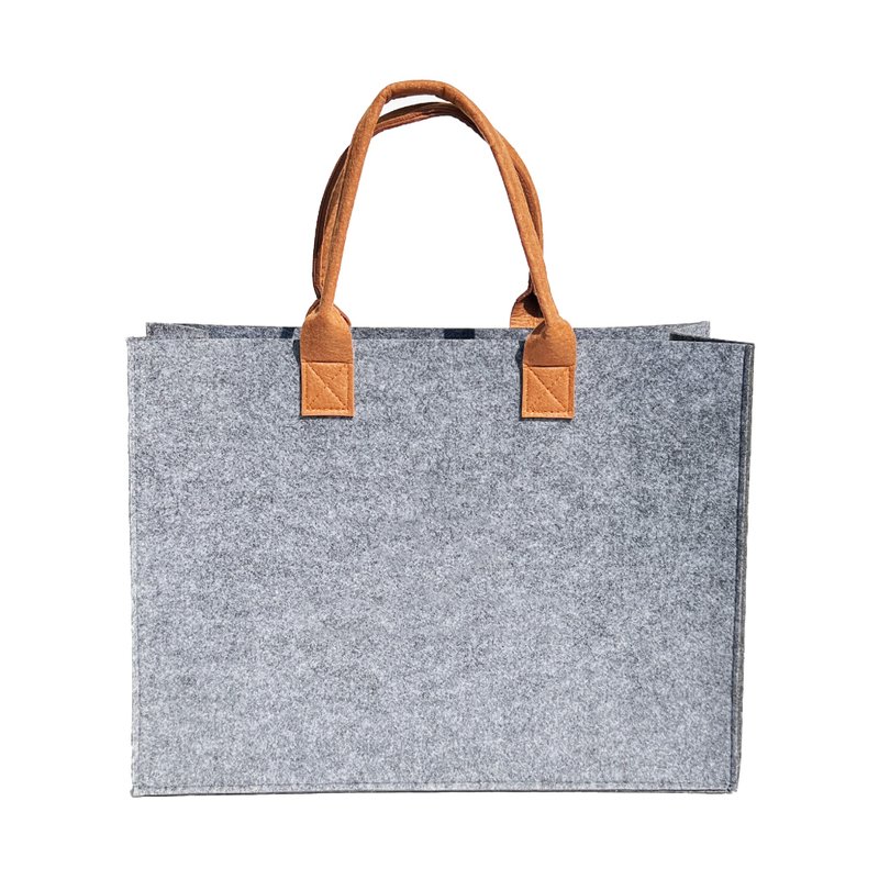 Felt bag plain color matching gray color matching - กระเป๋าถือ - ขนแกะ สีเทา