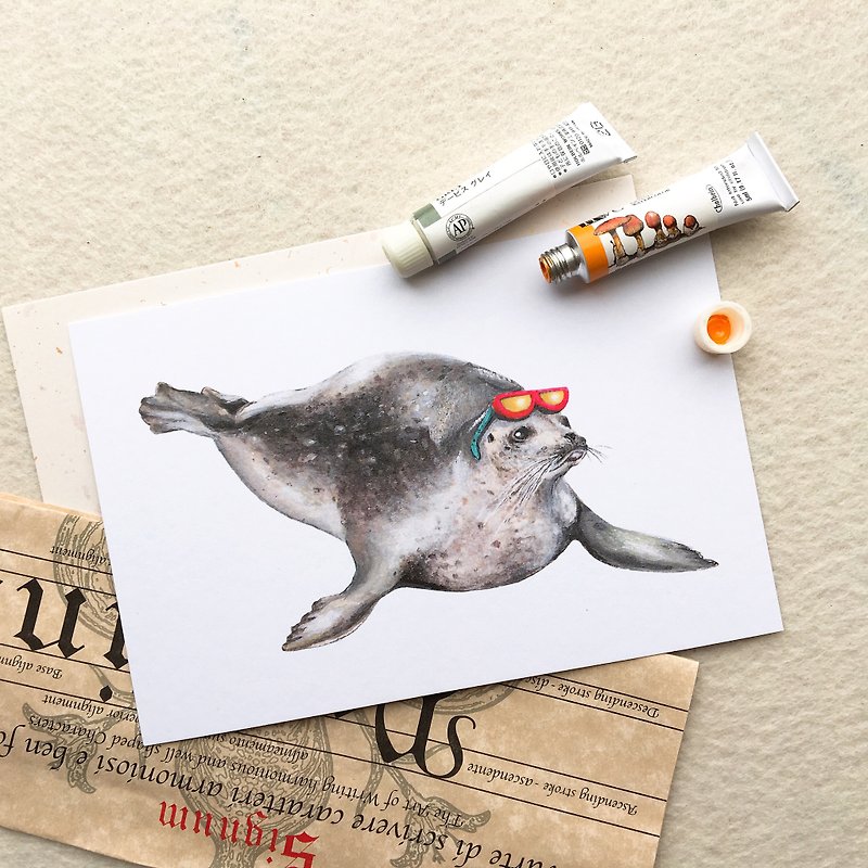 【Animal postcard】The sea lion under the sun - Cards & Postcards - Paper White