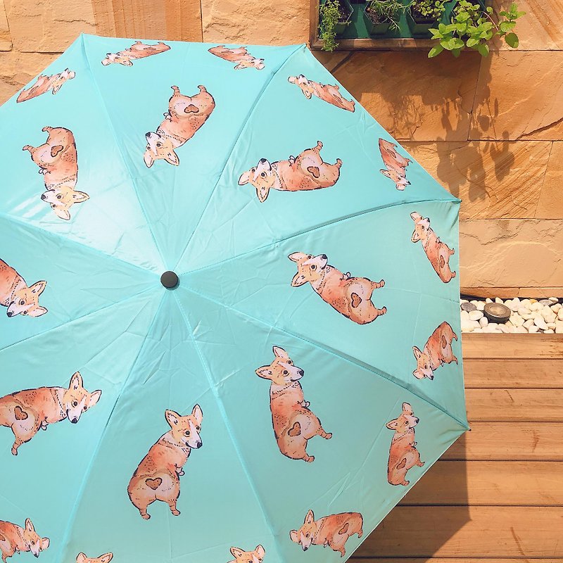 Geji heart-shaped butt tri-fold umbrella light blue - Umbrellas & Rain Gear - Waterproof Material Blue