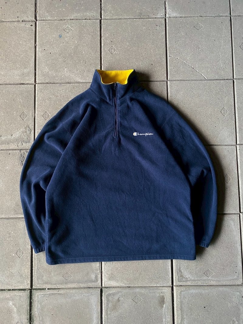 --二光師選物--Champion ハーフジップ切り替えフリースプルオーバー - アウター メンズ - その他の素材 ブルー