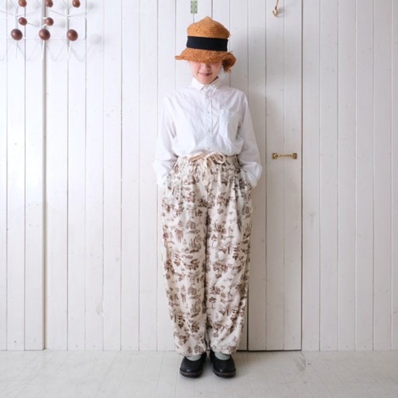 Cotton poplin potiron pants , Brown, landscape pattern - กางเกง - ผ้าฝ้าย/ผ้าลินิน 