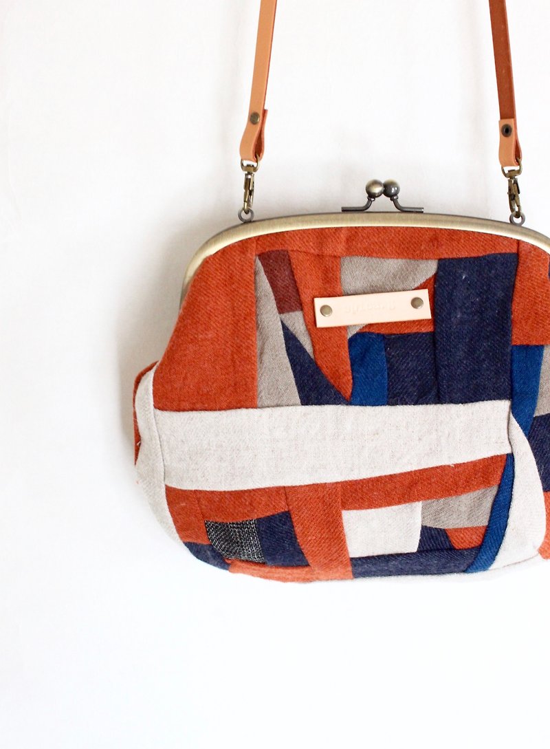 Purse pochette of a wool linen patchwork - Messenger Bags & Sling Bags - Cotton & Hemp Orange