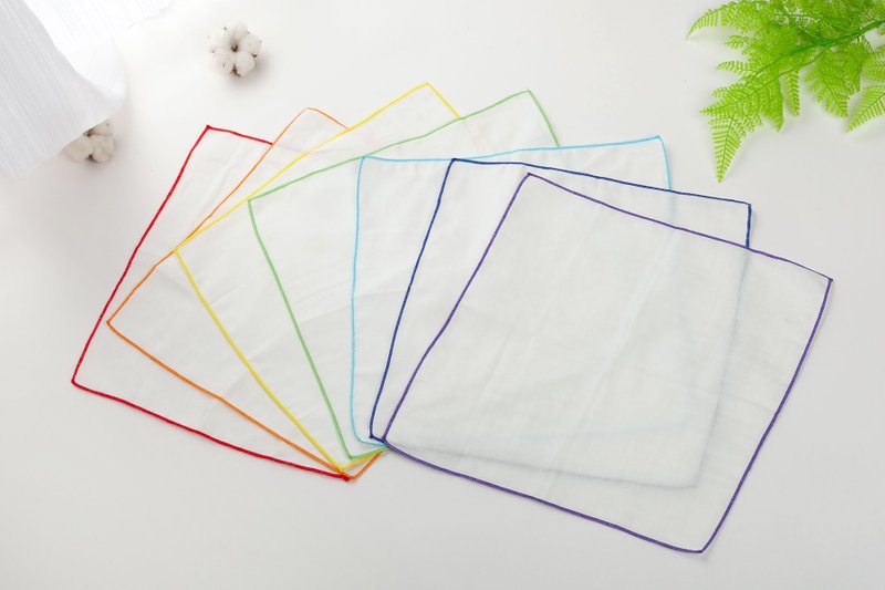 Lucky Rainbow Pure Cotton Gauze Handkerchief (7 Pieces) - ผ้าเช็ดหน้า - ผ้าฝ้าย/ผ้าลินิน หลากหลายสี