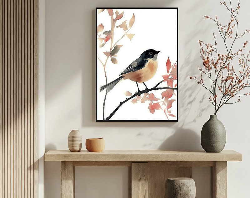 Spring Birds Morning Voice Oriental Watercolor Fresh Flowers and Birds Artistic Concept Bedroom Living Room Decoration Japanese Zen Art Print Hanging Painting - โปสเตอร์ - ผ้าฝ้าย/ผ้าลินิน 