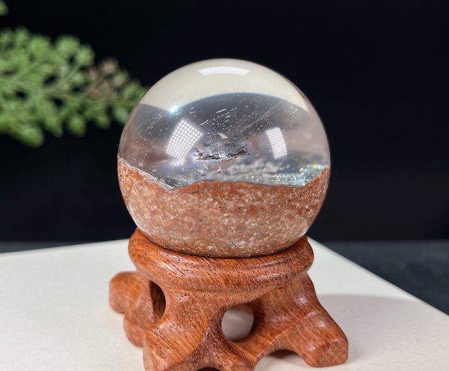 冰透水晶球共生黃銅礦原石標本擺件上帝的指紋占蔔帶木質底座- 設計館