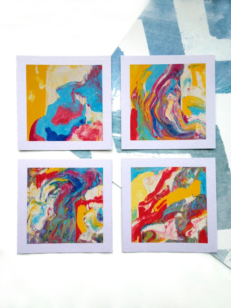 Abstract painting. Set of 4 little abstract paintings. Abstract landscape. - โปสเตอร์ - กระดาษ สีน้ำเงิน