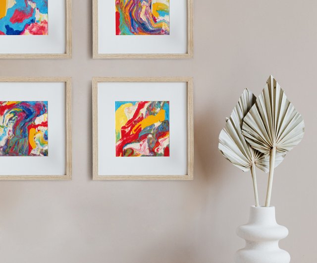 抽象画。 4つの小さな抽象絵画のセット。抽象的な風景