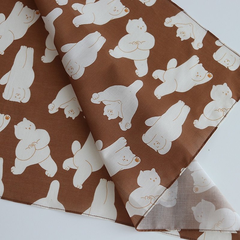 big big cat handkerchief - meowmaste - ผ้าเช็ดหน้า - ผ้าฝ้าย/ผ้าลินิน สีนำ้ตาล