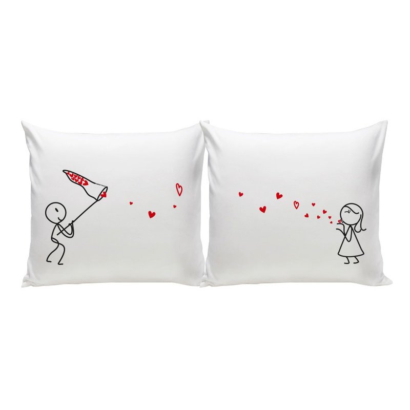 KISS CATCHER 29x29 SET/2 PILLOW CASE by Human Touch+Pillows - Bedding - Cotton & Hemp White